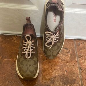 Coach Olive and Cream Patterned Sneakers
